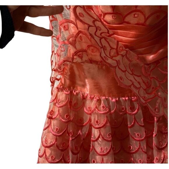 Jovani Strapless A-Line Peach Ruffled Lace Designer Women’s Mermaid Mini Dress 2 - Picture 4 of 14